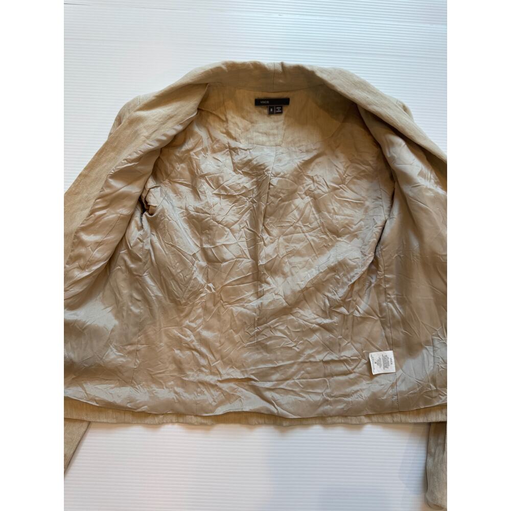 Vince Linen Cotton Blazer Women’s 8 Beige Open Front Cropped Jacket Summer - Picture 5 of 16